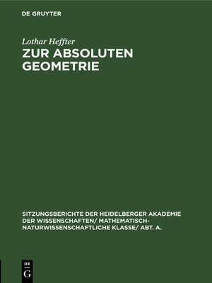 cover image of Zur absoluten Geometrie